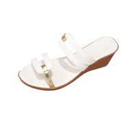 Genérico Sandalias de Cuña Mujer Plataforma Zapatos Cómodas Pantuflas de Verano para Mujer con Gruesa,Cabeza Redonda,Una Palabra, Liso,Una Palabra,Tacón Cuñas (White,37)