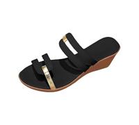 Genérico Sandalias de Cuña Mujer Plataforma Zapatos Cómodas Pantuflas de Verano para Mujer con Gruesa,Cabeza Redonda,Una Palabra, Liso,Una Palabra,Tacón Cuñas (Black,37)