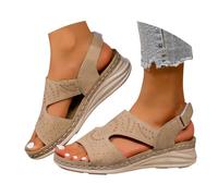 Genérico Sandalias de Cuña Mujer Verano Zapatos Antidados Rapantes Transpirable y Desnudo Pies Bohemia Punta Abierta Zapatos Con Tacón Plataforma Comfy Semi Trailer Sandalia Ortopédica, caqui, 41 EU