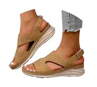 Genérico Sandalias de Cuña Mujer Verano Zapatos Antidados Rapantes Transpirable y Desnudo Pies Bohemia Punta Abierta Zapatos Con Tacón Plataforma Comfy Semi Trailer Sandalia Ortopédica, marrón, 36 EU