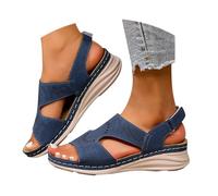 Genérico Sandalias de Cuña Mujer Verano Zapatos Antidados Rapantes Transpirable y Desnudo Pies Bohemia Punta Abierta Zapatos Con Tacón Plataforma Comfy Semi Trailer Sandalia Ortopédica, azul, 42 EU
