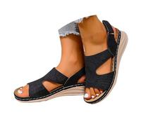 Genérico Sandalias de Cuña Mujer Verano Zapatos Antidados Rapantes Transpirable y Desnudo Pies Bohemia Punta Abierta Zapatos Con Tacón Plataforma Comfy Semi Trailer Sandalia Ortopédica, Negro , 37 EU
