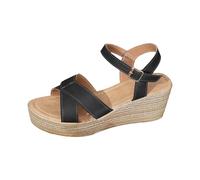 Genérico Sandalias de Cuña Mujer Zapatos Ancho Especial Sandalias de Verano para Mujer Con Una Hebilla,Punta Abierta,Gruesa Y Tacón Bajo Sandalia Zapatos Ortopedicos Verano (Black,38)