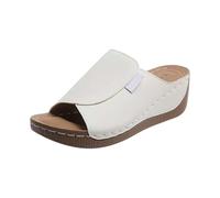 Genérico Sandalias de Cuña Mujer Zapatos de Verano Mujer Pantuflas Informales Un Solo Pie con,Tacón Bajo,Estilo,Ligeras,con Gruesa Y Punta Abierta para Sandalias Doradas (White,36)