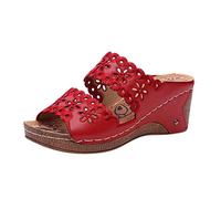 Genérico Sandalias de Cuña Mujer Zapatos Ortopedicos Mujer Shoes Fashion Heels and out Casual High Women's Slippers with Hollow Women's Slipper Sandalias Montaña Senderismo (Red,36)