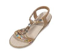 Genérico Sandalias de cuña para mujer, alpargatas bohemias punta abierta en esparta de ganchillo con plataforma, zapatos de mujer, verano, comodidad, tobillo, vintage, vacaciones, tacón y sandalias de