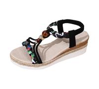 Genérico Sandalias de cuña para mujer, alpargatas bohemias punta abierta en esparta de ganchillo con plataforma, zapatos de mujer, verano, comodidad, tobillo, vintage, vacaciones, tacón y sandalias de