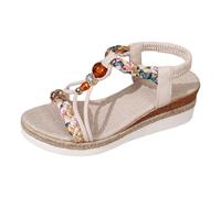 Genérico Sandalias de cuña para mujer, alpargatas bohemias punta abierta en esparta de ganchillo con plataforma, zapatos de mujer, verano, comodidad, tobillo, vintage, vacaciones, tacón y sandalias de