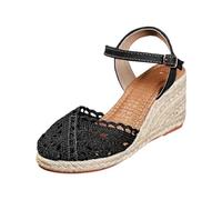 Genérico Sandalias de cuña para mujer, verano, alpargatas de esparta, ganchillo, plataforma, zapatos con puntera cerrada de encaje, comodidad, tobillo, vintage, vacaciones, tacón y sandalias de