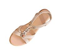 Genérico Sandalias de Cuña Plataforma para Mujeres Sandalias Cuñas Alpargatas de Verano Vestidas con Brida Elástica Tobillo Zapatos Verano Baile, beige, 40 EU