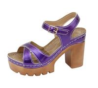 Genérico sandalias de mujer abiertas caladas para mujer, tacón de cuña grueso y calado, brillantes y sin costuras. Cómodas Sandalias Punta Abierta Playa Sandalia mujer de mitad de temporada, morado