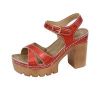 Genérico sandalias de mujer abiertas caladas para mujer, tacón de cuña grueso y calado, brillantes y sin costuras. Cómodas Sandalias Punta Abierta Playa Sandalia mujer de mitad de temporada, rojo, 41