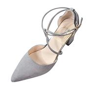 Generico Sandalias de mujer de punta cerrada de verano - Sandalias de mujer con correa en el tobillo, sandalia de punta estrecha con tacón cuadrado Mary Jane cerradas detrás de color liso zapatos