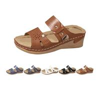Generico Sandalias de mujer de verano cómodas Sandals Open Toe Sandalia Ortopedicas Empeine de piel Zapatillas Soporte Arco Suave Platform Slippers Trekking Ligeras Zapatos Playa Piscina Mar, marrón