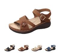 Generico Sandalias de mujer ortopédicas cómodas, sandalias con punta abierta Empeine de piel Sandals con cuña Moda Zapatos Senderismo Deportivos Shoes Soporte Arco Suave para Casa Playa, verde caqui