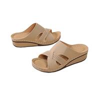 Generico Sandalias de mujer ortopédicas de verano elegantes ligeras zapatos lavables sandalias suaves de paseo de fondo grueso chanclas moda con punta abierta cómodas sandalia de cuña, Caqui., 36 EU