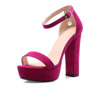 Genérico Sandalias de Plataforma Colgante Perla para Mujer Tacón Ancho Alto Punta Abierta Correa Tobillo Ajustable Hebilla Parte Superior Ante Elegantes,Fuchsia,40 EU