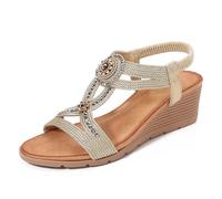 Genérico Sandalias de plataforma de moda bohemia con adornos de diamantes de imitación, cómodas sandalias de tacón alto para playa de verano.