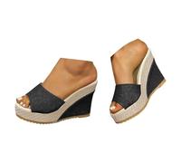 Genérico Sandalias de punta abierta y suela gruesa para mujer, vintage, de mezclilla, sandalias anchas para mujer que trabaja de pie Sandale para mujer ergonómica sin costuras para pie sensibl, Le