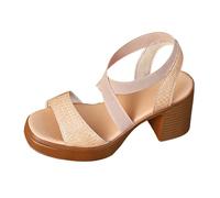 Genérico Sandalias de tacón alto para mujer, bandeja ancha con cordones cruzados impresos a la moda, sandalias para caminar para mujer, cómodas, suaves y antideslizantes para urbanas, caqui, 41 EU