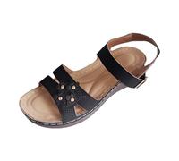 Genérico Sandalias de tacón inclinado de gran tamaño con parte inferior gruesa y hebilla de Color sólido con flores Retro de verano para mujer