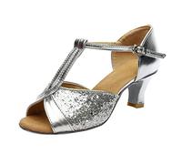 Genérico Sandalias de Tacon Mujer Pies Anchos Plateadas Dance Prom Ballroom Latin Sandalias Zapatos Mujer Color de con Cuña Verano (Silver,39)