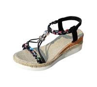 Genérico Sandalias de veraniegas con tiras elásticas estilo playero Romawi calzado informal punta abierta para comodidad diaria en temporada cálida (Black, 36)