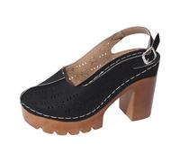 Generico Sandalias de verano de talla grande con cordones, tacón grueso y suela gruesa para una persona más alta: sandalias de playa de punta abierta, Negro , 41 EU