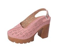 Generico Sandalias de verano de talla grande con cordones, tacón grueso y suela gruesa para una persona más alta: sandalias de playa de punta abierta, Rosa, 39 EU