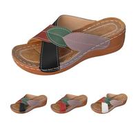 Generico Sandalias de verano para mujer, modernas, ortopédicas, abiertas, empeine de piel, zapatillas con cuña informales, ligeras, para caminar o para playa y piscina, Negro , 37 EU