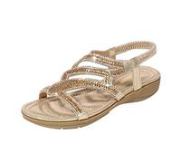 Genérico Sandalias de Vestir Mujer Verano Planas Comodas Bohemias Elegantes Zapatos Planos Retro Flor Punta Abierta Transpirables Zapatillas Playa Novia Moda Casual Sandalia Rhinestone Boda 2025