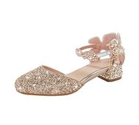 Genérico Sandalias Elegantes para Niñas con Tacón y Punta Estrecha Zapatos de Vestir Perfectos para Bodas Diseño Cómodo y Ajustable para Pequeñas Princesas (Gold, 33 Big Kids)