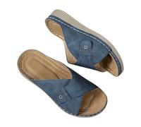 Genérico Sandalias femeninas de verano con diseño moderno para uso diario tacón medio punta abierta gruesa y ajuste cómodo para mujer (Dark Blue, 39)