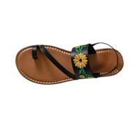 Genérico Sandalias Fucsia Mujer Sandalias Mujer Esparto de Verano para,sin Cordones,Planas y Bordadas,de Talla Grande,para Exteriores Sandalia Ortopedica Zapatos (Black,38)