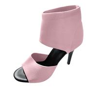 Genérico Sandalias informales de tacón alto con punta de pez, de tela transpirable y color sólido para mujer, de tacón fino y talla grande Zapatos Mujer Tacón (38)