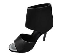 Genérico Sandalias informales de tacón alto con punta de pez, de tela transpirable y color sólido para mujer, de tacón fino y talla grande Zapatos Mujer Tacón (Black, 37)
