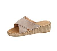 Genérico Sandalias Marrones Mujer Comodas Zapato Verano Pantuflas con Correa de Gamuza de Color Sólido Verano A La para Mujer,Pantuflas con Cuña Inferior Tejida Sandalias Comodas (Beige,42)