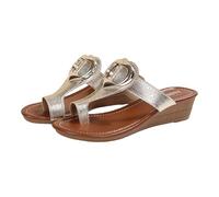 Genérico sandalias mujer,alpargatas cuña,Pantuflas de con punta redonda, gruesa, huecas, con clip y tacón inclinado y gruesa Muñeco Conguitos (Gold, 40)