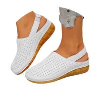 Genérico sandalias mujer comodas,sandalias con cuña,Women's Sandals With Closed Toe And Buckle Closure For Beach Casual Wear In Plus Sizes Zapatos Dorados (White, 36)