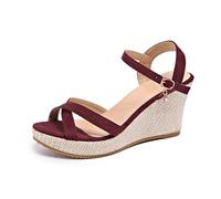 Genérico Sandalias Mujer Comodas Sandalias de mujer cómodas con y cuña, calzado informal, elegantes y versátiles para todas las ocasiones (Red, 5)