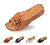 Genérico Sandalias Mujer Comodas Vestir, Elegantes Cuñas de Punta Abierta para Mujer con Detalles Florales y Superior de Cuero para un Estilo Cómodo y con Temperamento
