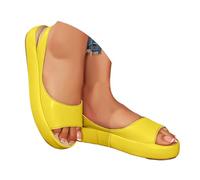 Genérico Sandalias Mujer Comodas Zapatos lanos ra mujer con sandalias casuales ligeras de iel de color liso. Zapatos lateados Fiesta (Yellow, 43)