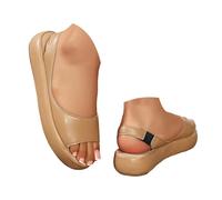 Genérico Sandalias Mujer Comodas Zapatos lanos ra mujer con sandalias casuales ligeras de iel de color liso. Zapatos lateados Fiesta (Khaki, 40)