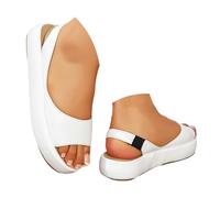 Genérico Sandalias Mujer Comodas Zapatos lanos ra mujer con sandalias casuales ligeras de iel de color liso. Zapatos lateados Fiesta (White, 39)