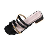 Genérico Sandalias Mujer con Cómodo De Tacón Tamaño Europa Y Unidos Zapatillas Combinadas Cabeza Cuadrada Una Palabra Gruesa para Sandalia Cuña Comoda Zapatos Plataforma Verano Ortopedicos Negro 40