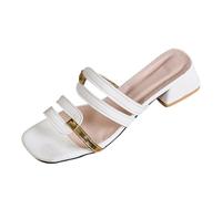 Genérico Sandalias Mujer con Cómodo De Tacón Tamaño Europa Y Unidos Zapatillas Combinadas Cabeza Cuadrada Una Palabra Gruesa para Verano Cuña Comodas Esparto Plataforma Zapatos Planos Cuñas Blanco 36