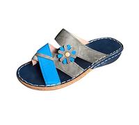 Genérico Sandalias Mujer Con Cuña Damas Zapatillas Florales Casuales Zapatos Al De Ortopedicas Verano Negras Piel Casa Fascitis Plantar Barefoot Sandalia Senderismo Chanclas Plataforma Planos