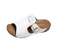 Genérico Sandalias Mujer Con Cuña De Vestir Para Mujer Zapatos Vacaciones Cómodas Y Antideslizantes Damas Piel Verano Cuñas Playa Plataforma Comodos Sandalia Comoda Comodas Ortopedicos Blanco 37