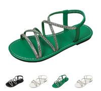 Genérico Sandalias Mujer con Puntera Abierta Planas - Zapatos Mujer Sandalias Pedreria Classic Ligera Basicas, Sandalia Playa Ciudad Calle Verde Militar 39