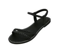 Genérico Sandalias Mujer con Puntera Abierta Planas - Zapatos Mujer Sandalias Piel Vintage Único Classic, Sandalia Ciudad Descanso Vacaciones Negro 41